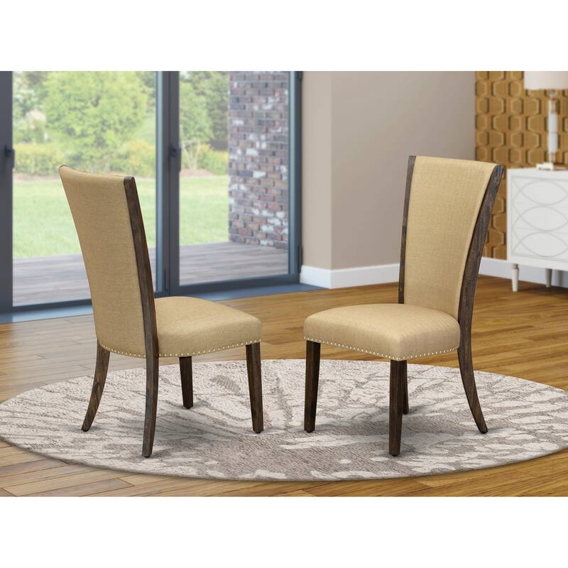 East West Furniture Verona Parson Dining Chairs - Nail head Trim Linen Fabric Chairs, Set of 2(Finish Options) - VEP7T03