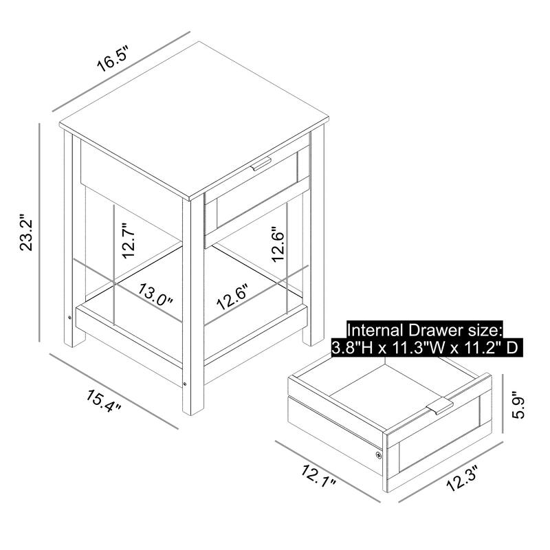 Idiana 1-Drawer Oak Nightstand Sidetable with Laminated Rattan (23.2 in. H x 16.5 in. W x 15.4 in. D)