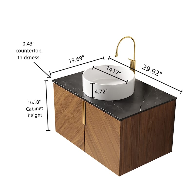 Modern Wall-Mounted Plywood Bathroom Vanity with Sink and Double Doors