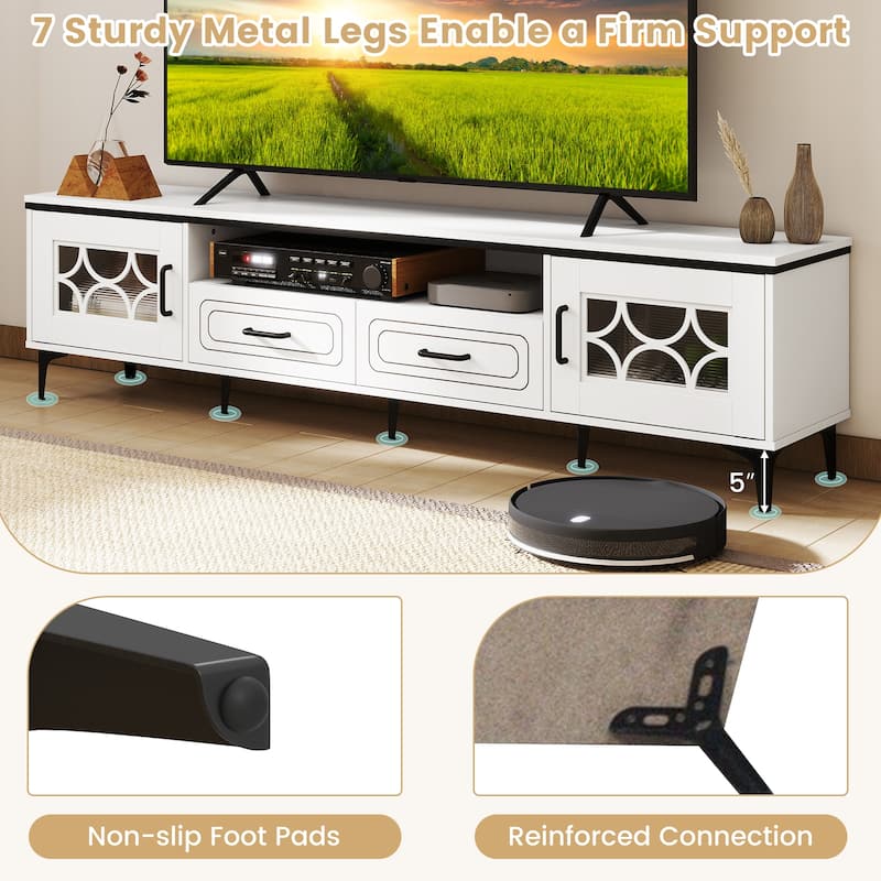 Modern 71" TV Console Table with Storage Drawers Cabinets and Cord Hole Metal Legs for Living Room - 71" x 14" x 18"
