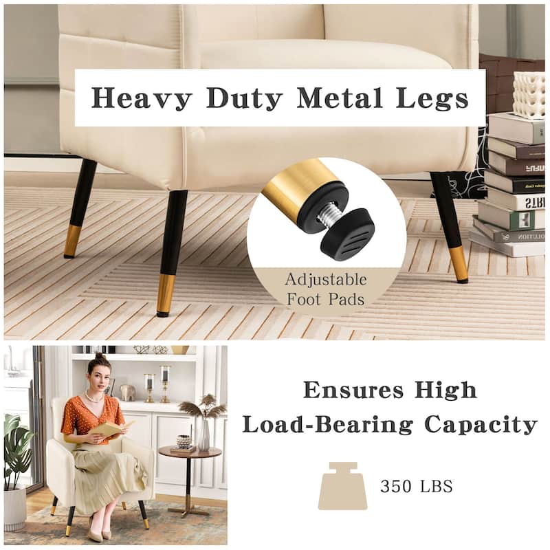 Linen Fabric Accent Chair with Metal Legs, Ergonomic Backrest and 350 lbs Capacity - 28.5" x 25.5" x 35.5"