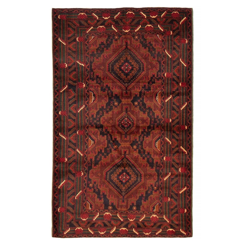 Teimani Red Rug 3'11" x 6'7" - 3'11 x 6'7 - Dark Red - 3'11 x 6'7