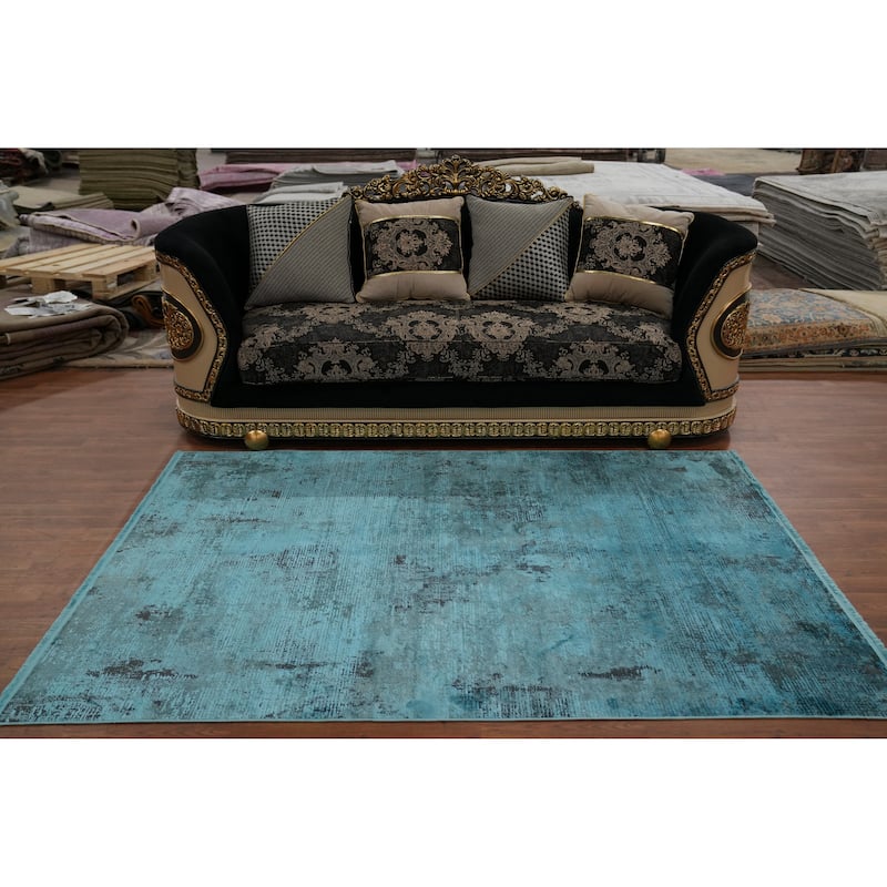 Machine Made Oriental Polyester Carpet Modern Abstract Navy Blue & Blues Abstract Area Rug - 7' 5'' X 5' 2''