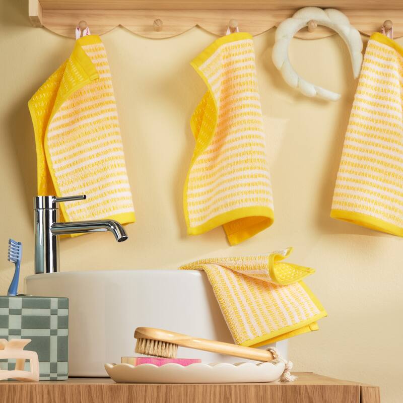 TOWN & COUNTRY PLAY 4-Piece Striped Reversible Terry Brights Washcloth Set, 13x13-Inch, 100% BCI Cotton - 13"x13"