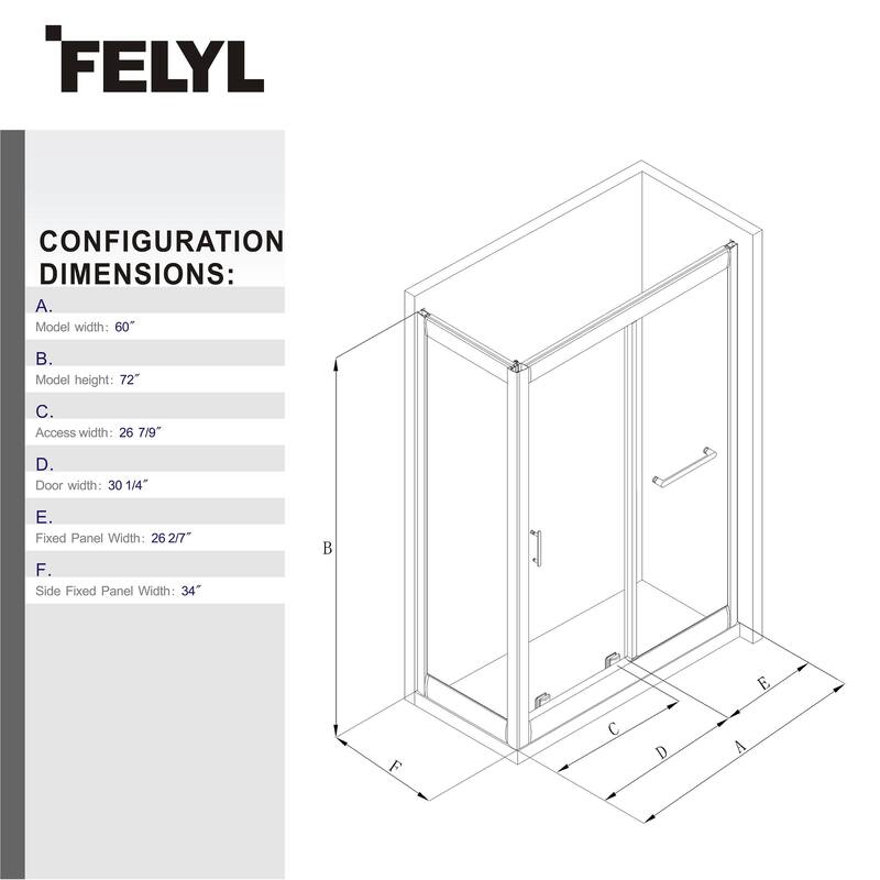 FELYL 48/60" W x 72" H Single Sliding Framed Shower Door with Heat Soaking Process and Protective Coating Clear Glass - 60" x 72"