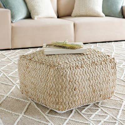 Striped Ali Square Jute/Cotton Pouf (20" x 20" x 12")