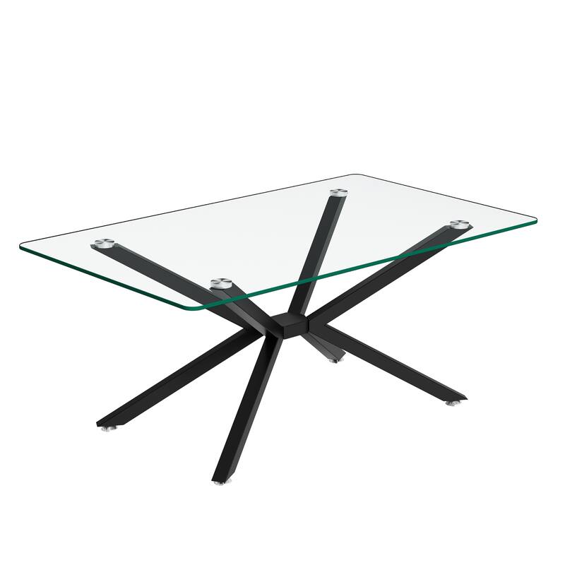 39.37" Rectangle Glass Coffee Table,Stylish Design with Metal Legs, Coffee Table for Living Room