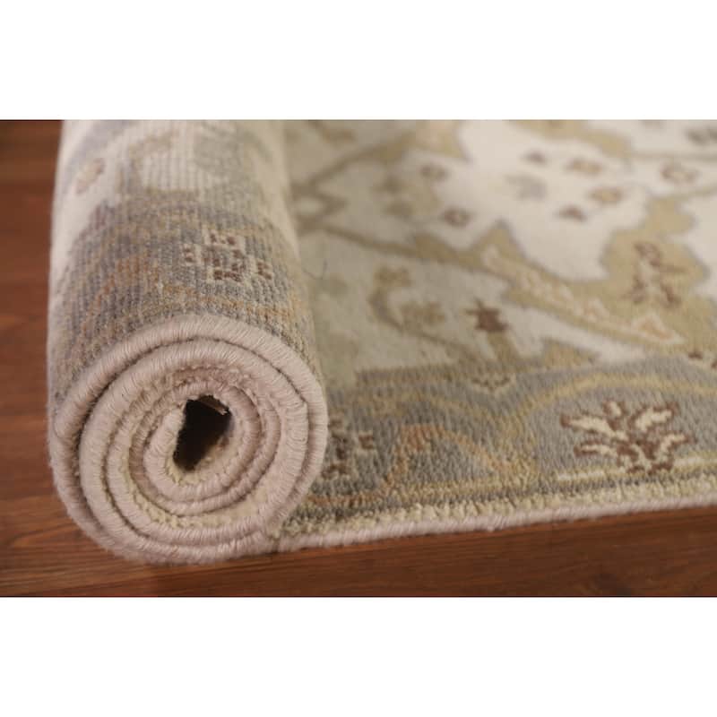 Floral Beige Oushak Oriental Runner Rug Handmade Wool Carpet - 2'7"x 7'10"