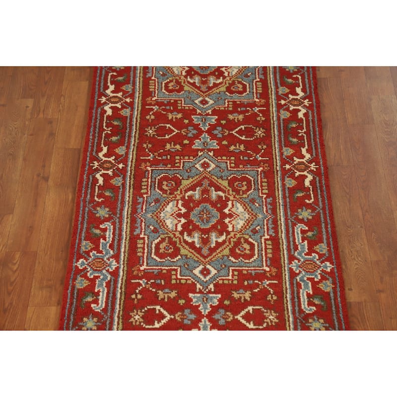 Red Heriz Serapi Indian Runner Rug Handmade Traditional Wool Carpet - 2'5" x 11'10"