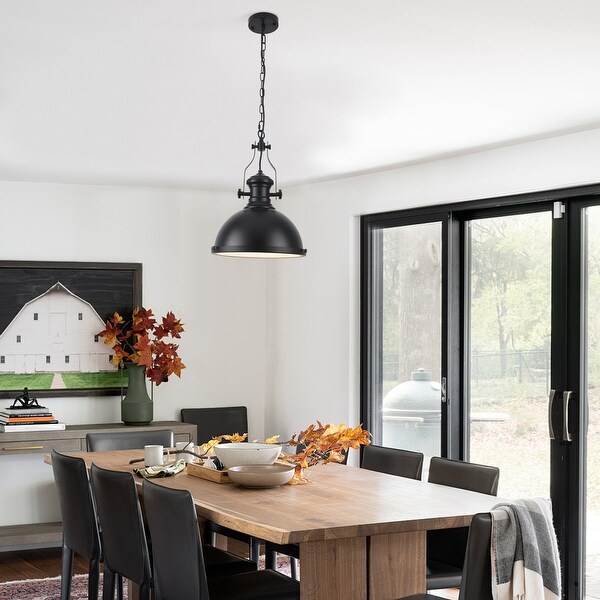 60 Watt 1 Light Black Shaded Pendant Light with Dome Shade Semi Flush Mount Chandelier for Dining Room Living Room Kitchen On Sale Bed Bath Beyond 40334191
