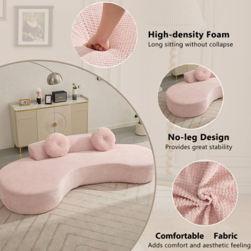 105.5" Curved Sofa, Modern Living Room Upholstered Sofa with 2 Throw Pillows, Leisure Cloud Couch for Apartment, Office