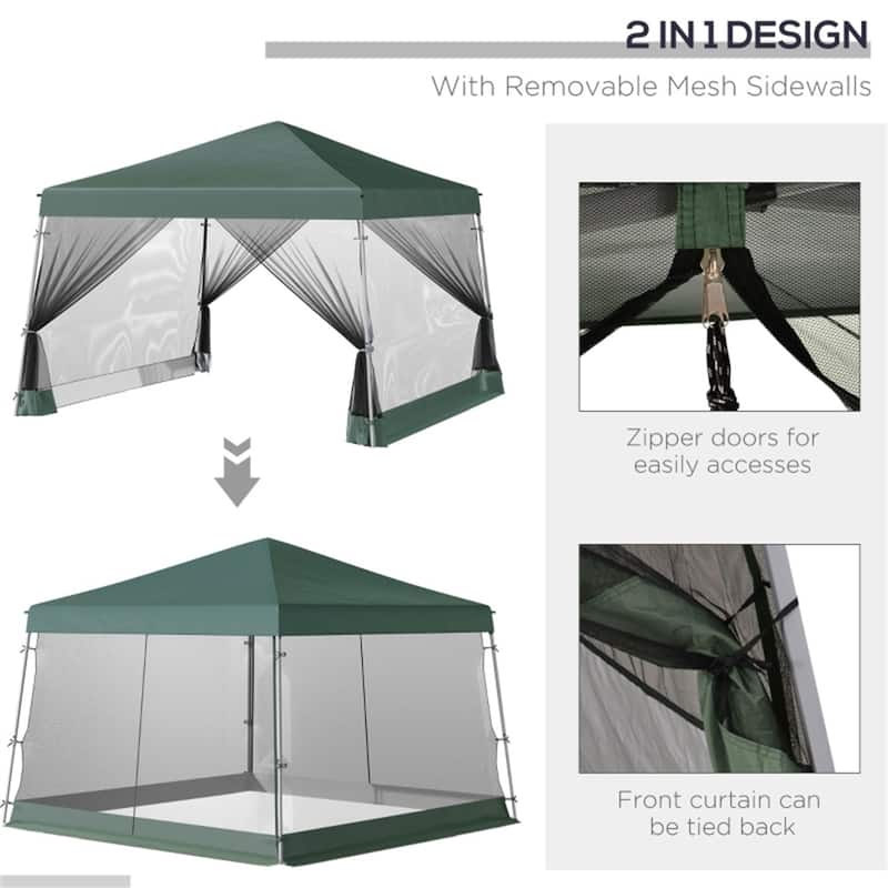 Green Pop-Up Gazebo with Adjustable Legs and Mesh Screen Canopy Included Carry Bag Ground Stakes