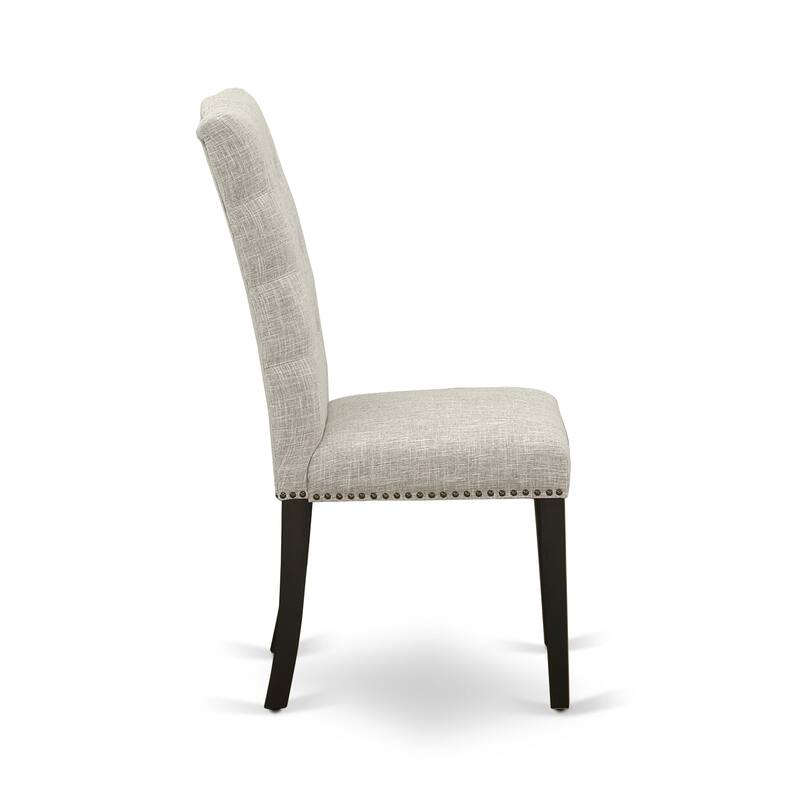 East West Furniture 3 Piece Dinette Set- a Round Dining Table and 2 Linen Fabric Parsons Dining Chairs, (Finish Options)