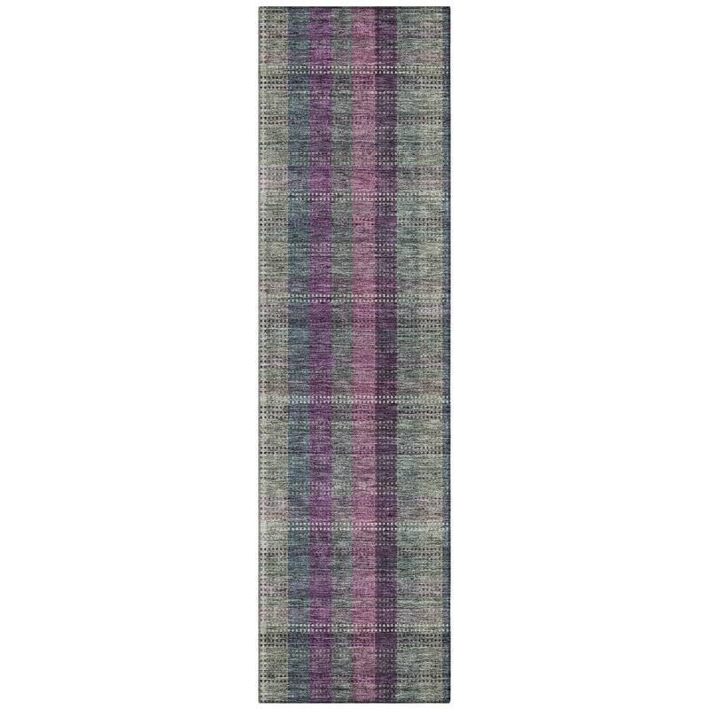 Machine Washable Indoor/ Outdoor Modern Plaid Chantille Rug