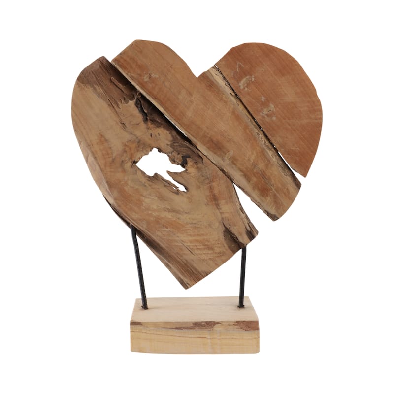 Rustic Wood Sculpture Carved Heart On Stand Design - 20" Brown - 16" x 5" x 20"