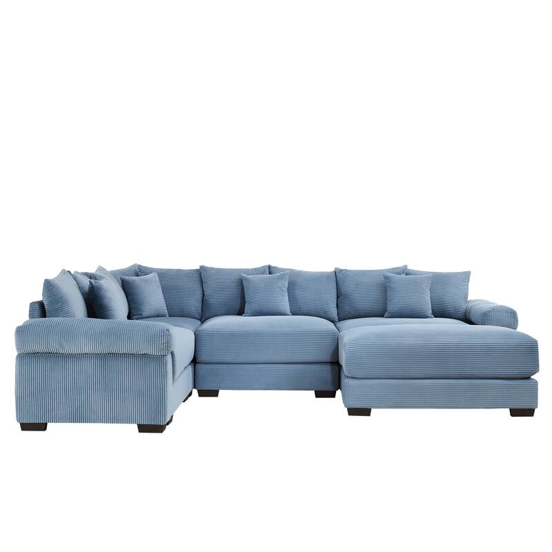 GDFStudio - Corduroy 5-Seater 116.9" Cloud Modular Sectional Couch with Ottoman