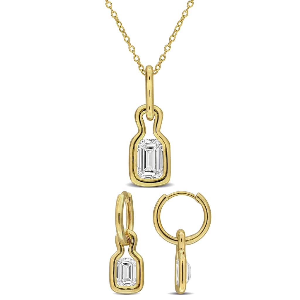 Miadora 4ct TW Emerald-Cut Lab-Grown Diamond Drop Earrings Necklace Set Yellow Silver
