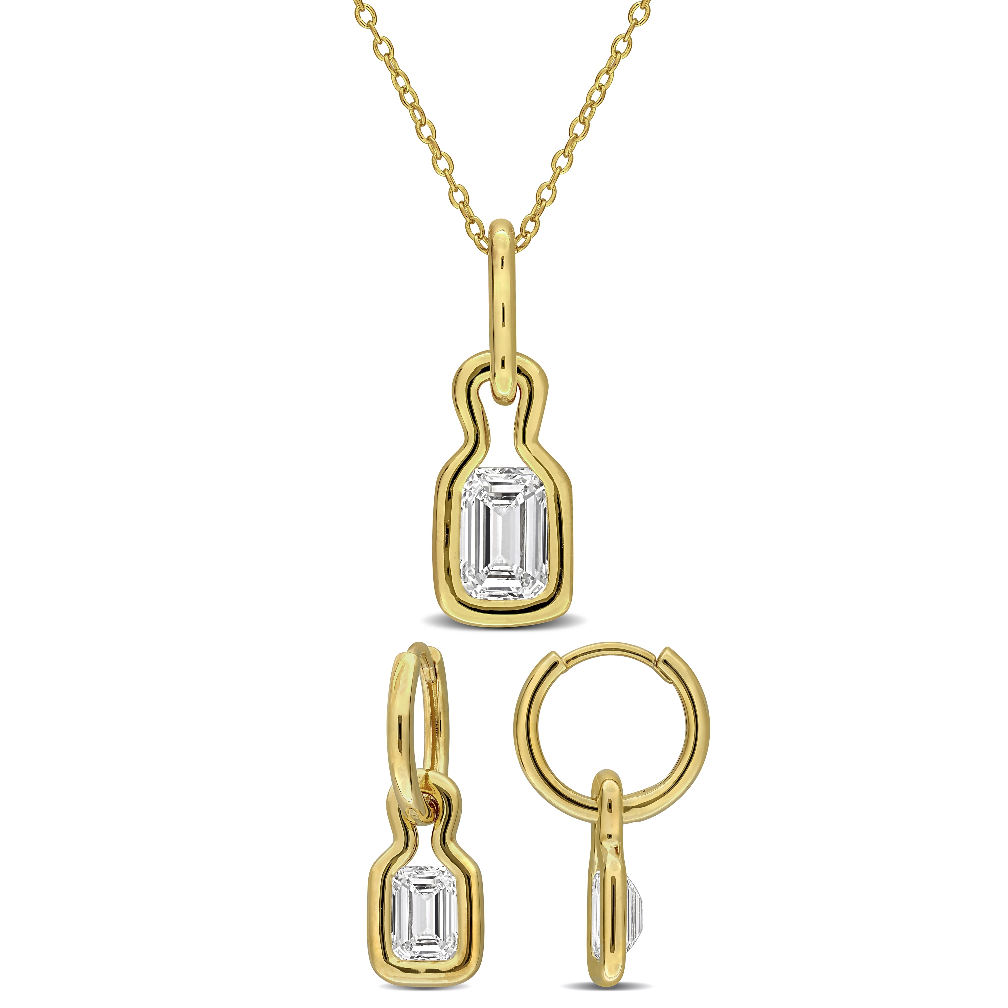Miadora 4ct TW Emerald-Cut Lab-Grown Diamond Drop Earrings Necklace Set Yellow Silver