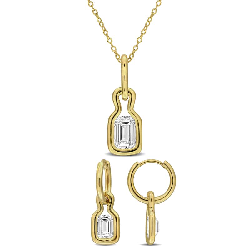 Miadora 4ct TW Emerald-Cut Lab-Grown Diamond Drop Earrings Necklace Set Yellow Silver