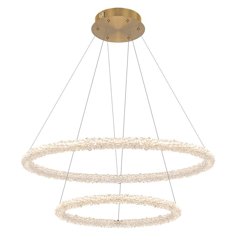 Modern Gold 2-Tier Crystal LED Chandelier, Dimmable Light - Dia.31.5-in