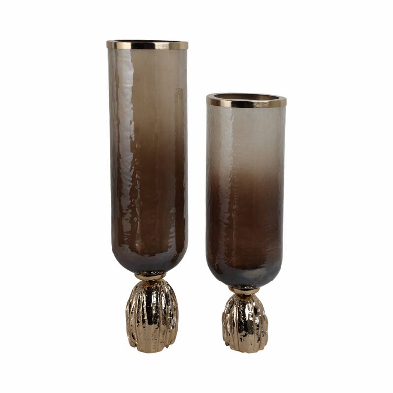 Glass Sculpted Base Hurricanes - Set of 2 - Brown, 20" - 23.0"