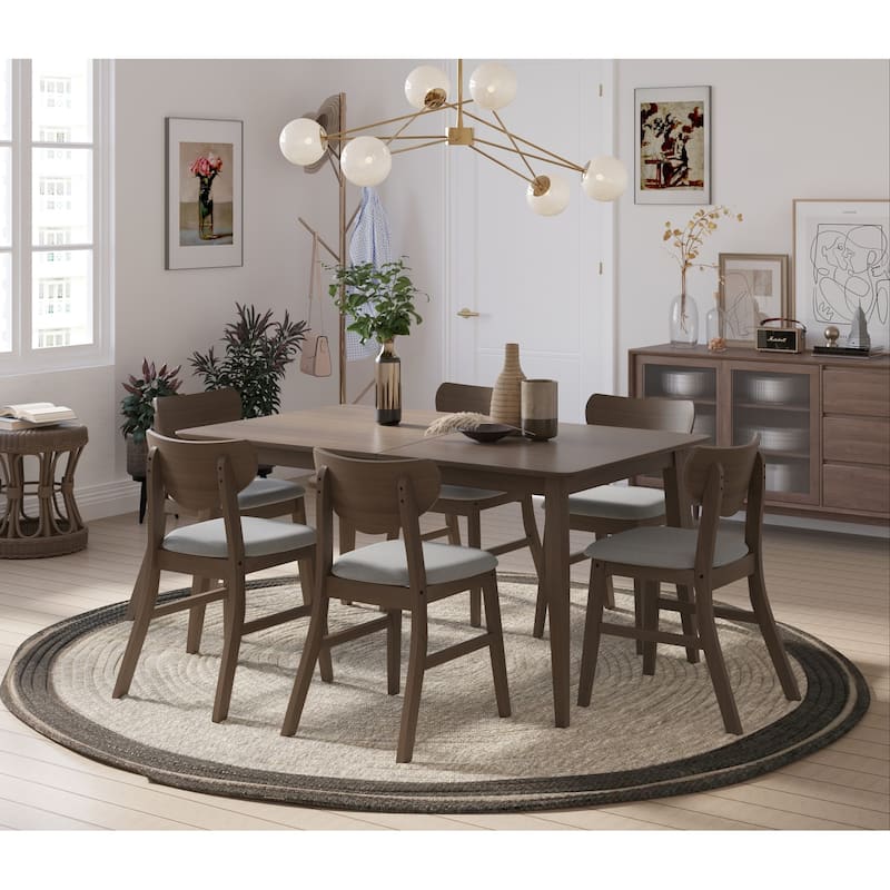 Easton 7-Pieces Dining Table and Chair - Table and 6 Chairs - Brown