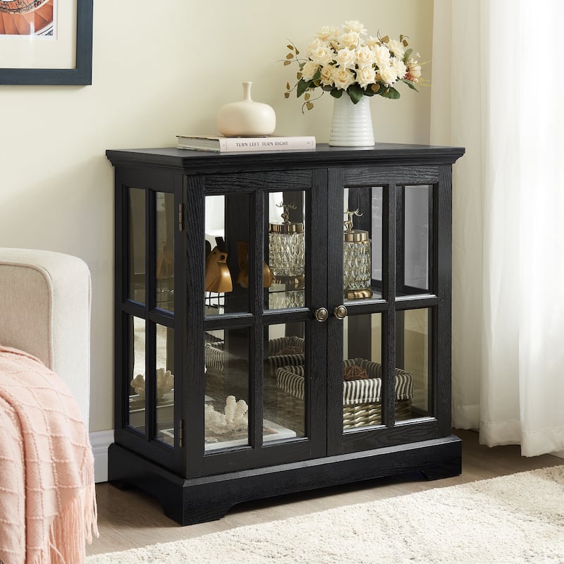 LED Curio Display Cabinet, Antique Display Cabinet with Adjustable Shelves, Retro Design Quality Showcase