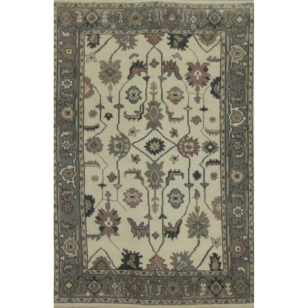 All-Over Floral Wool Oushak Indian Area Rug Hand knotted Geometric Carpet - 8' 10'' X 5' 11''
