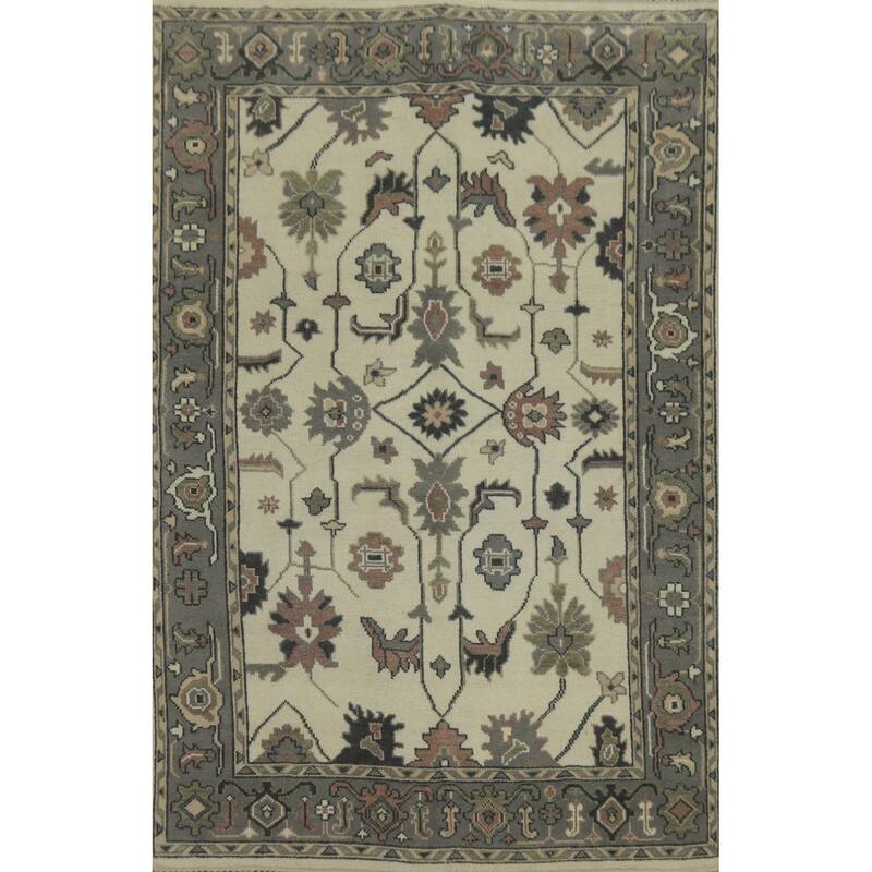 All-Over Floral Wool Oushak Indian Area Rug Hand knotted Geometric Carpet - 8' 10'' X 5' 11''