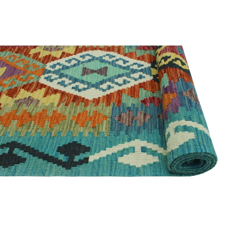 Flatweave Useni Turquoise/Rust Runner - 2'6" x 9'3"