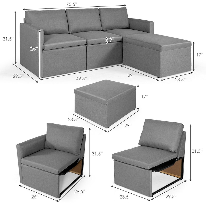 Convertible L-Shaped Sectional Sofa Couch with Reversible Chaise - 75.5" x 58.5" x 31.5" (W x D x H)