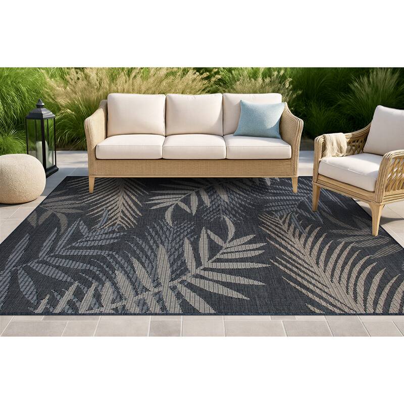 Bahama Palm Frond Indoor/Outdoor Area Rug - 5' x 7' - Blue