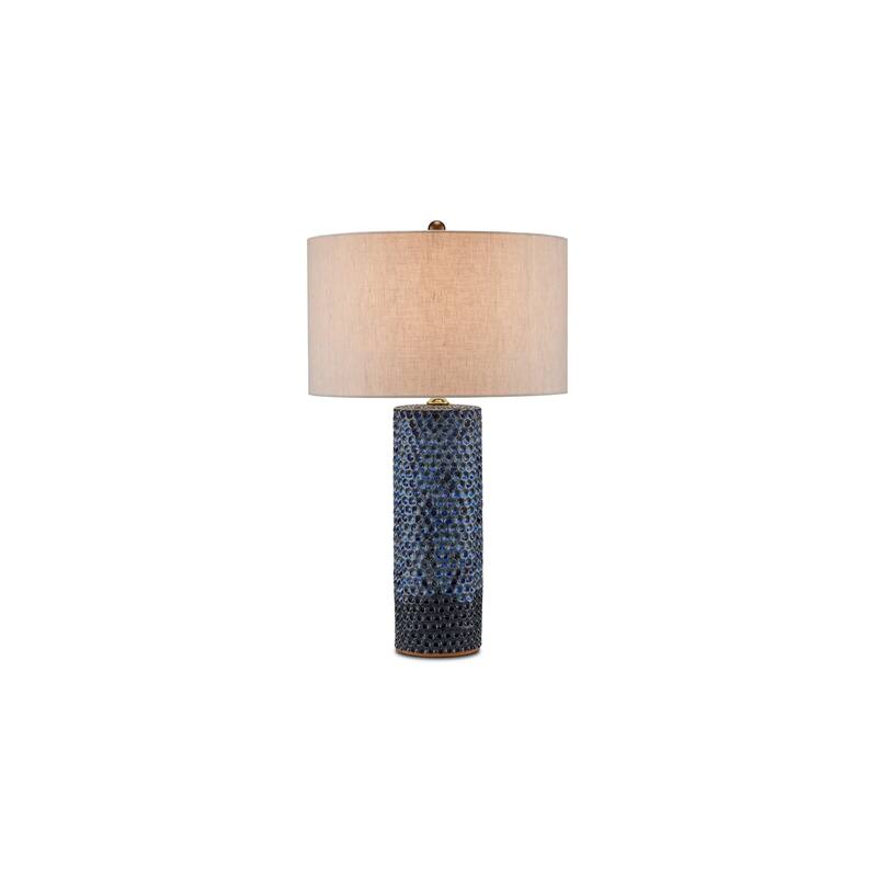 Currey & Company Polka Dot Blue Table Lamp - 28.25"h x 17"dia - 28.25"h x 17"dia - Reactive Blue/Polished Brass