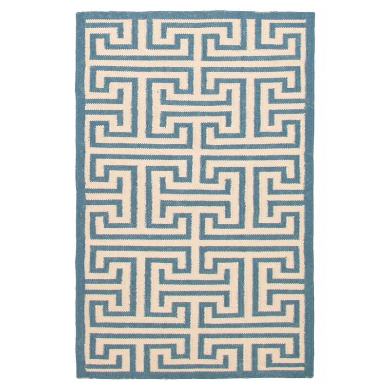 Ankara Blue, Cream Kilim 5'1" x 7'10" - 5'1 x 7'10 - Blue/ Cream - 5'1 x 7'10