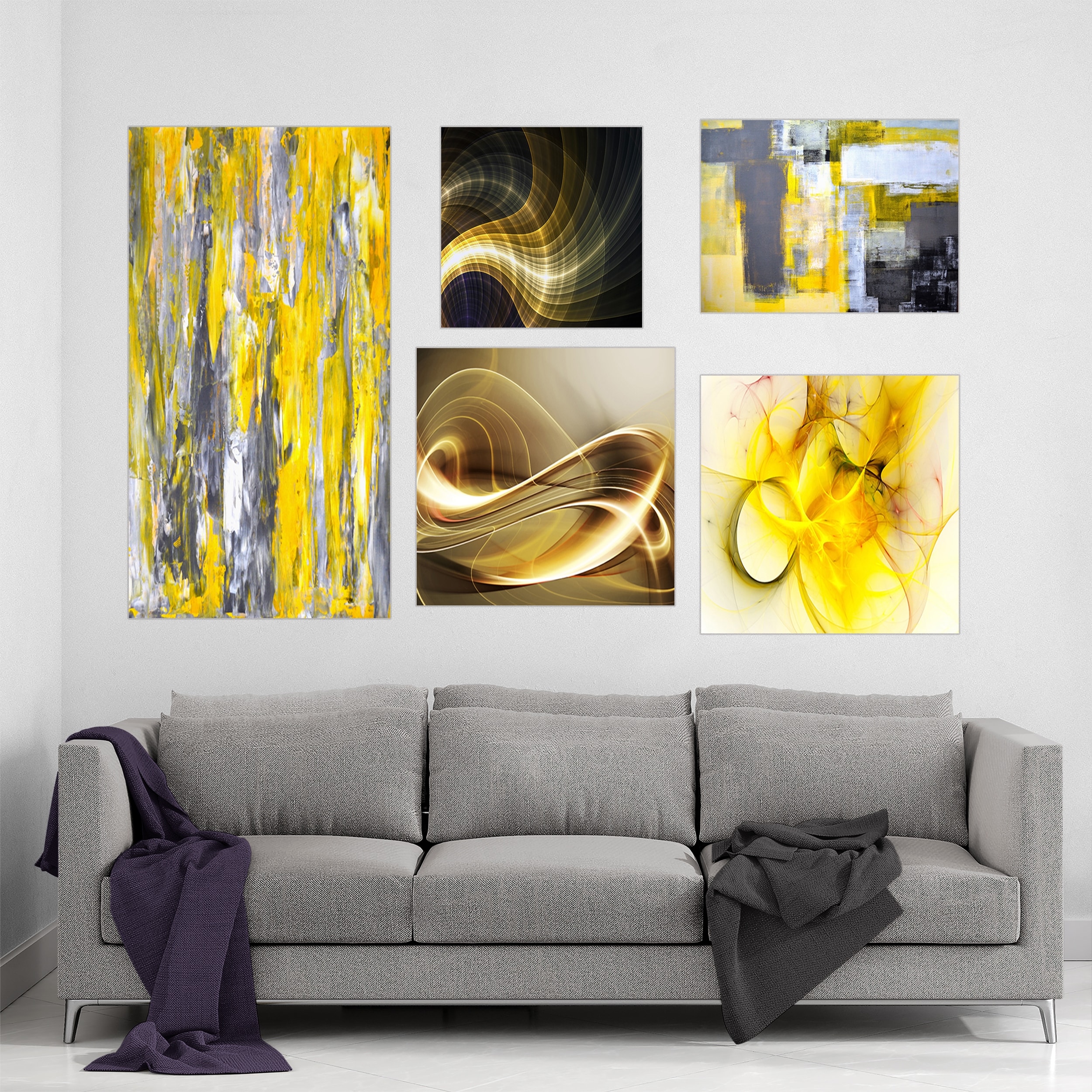 Shop Designart Yellow And Gold Collection Abstract Wall Art