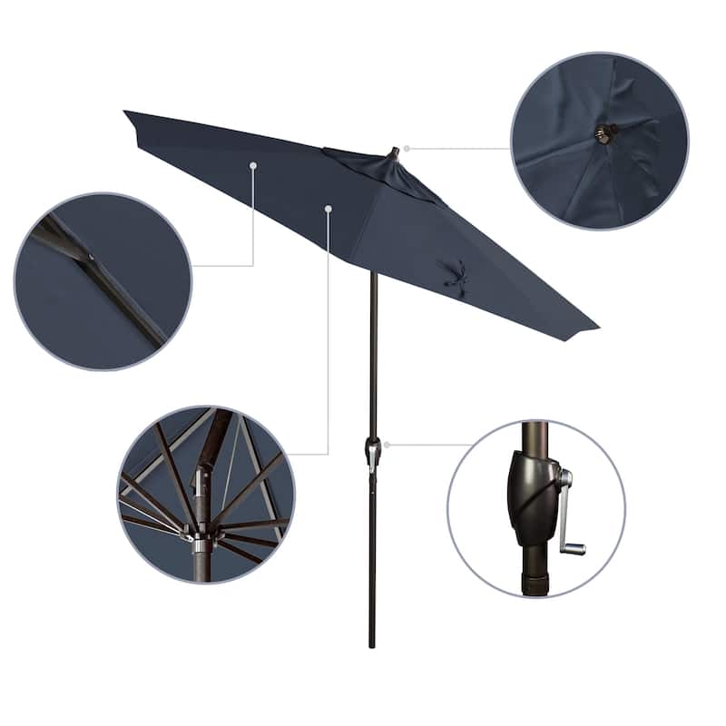 California Umbrella 7.5' Round Aluminum Crank Lift Auto Tilt 8 Rib Patio Umbrella, Bronze Finish, Sunbrella Fabric