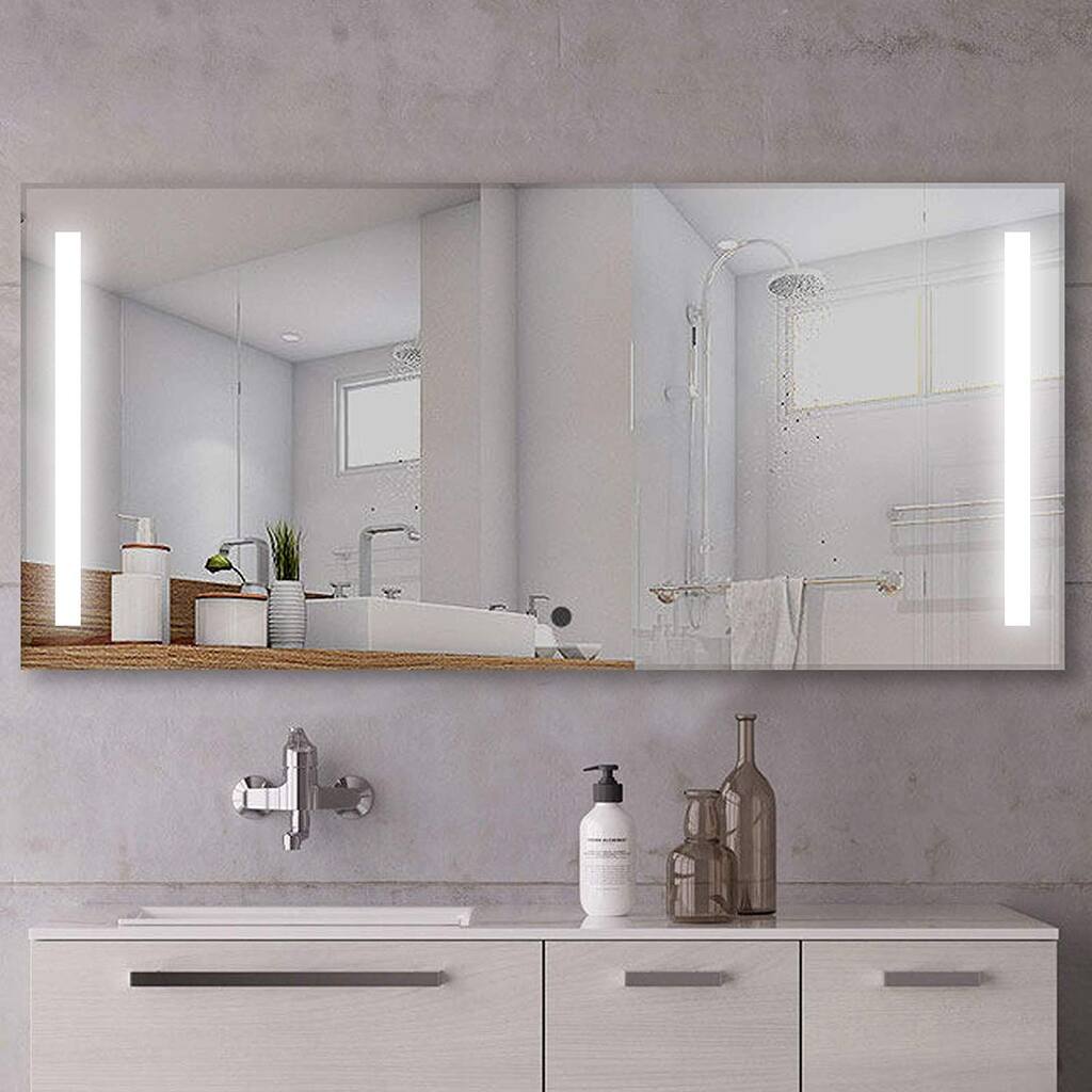 Vanity Art 60" LED Lighted Illuminated Bathroom Vanity Wall Mirror with Rock Switch, Horizontal Rectangle White Mirrors - Clear