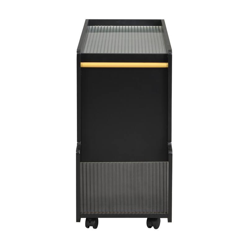 End Table with Storage, Side Table with Lockable Wheels/Golden Round Rod