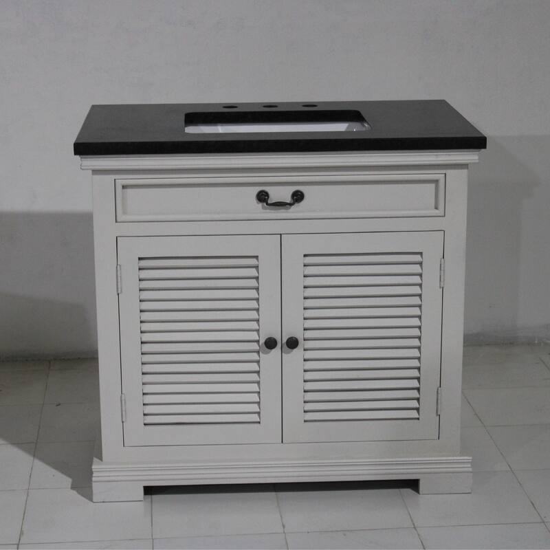 36" Two Door, Single Vanity in White finish and Black granite top