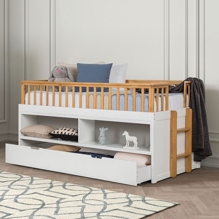 Furniture of America Orville Twin Captain Bed with Trundle and Open Storage Bookcase