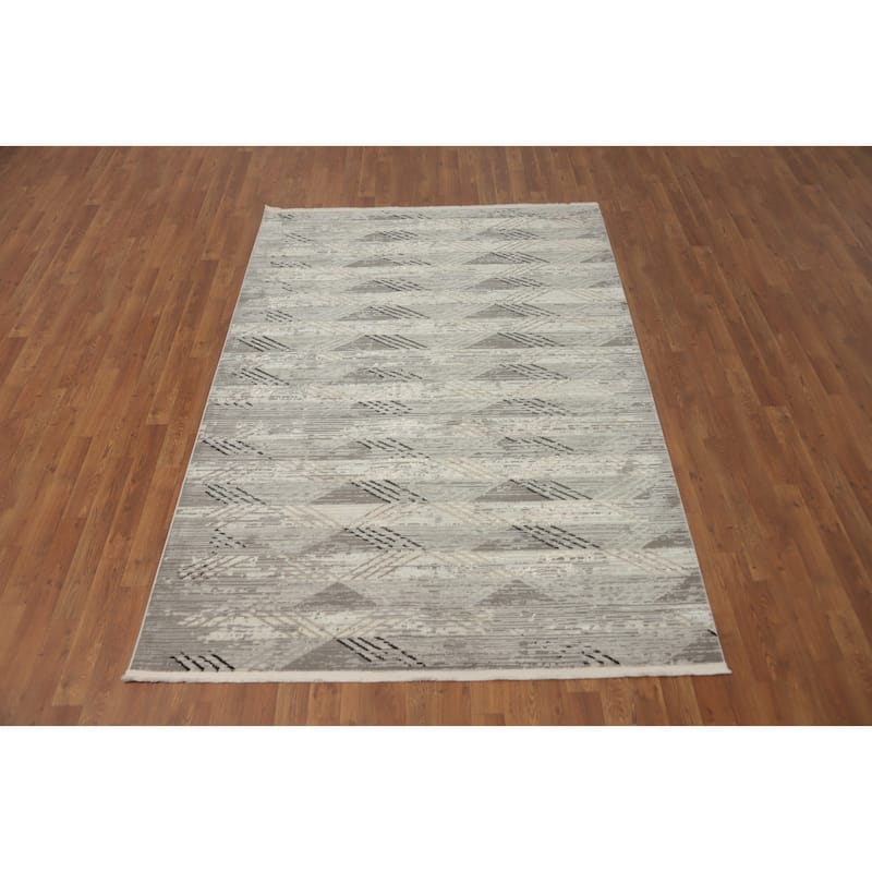 Machine Made Oriental Polyester Carpet Modern Geometric Greys & Charcoal Modern Area Rug - 7' 5'' X 5' 2''