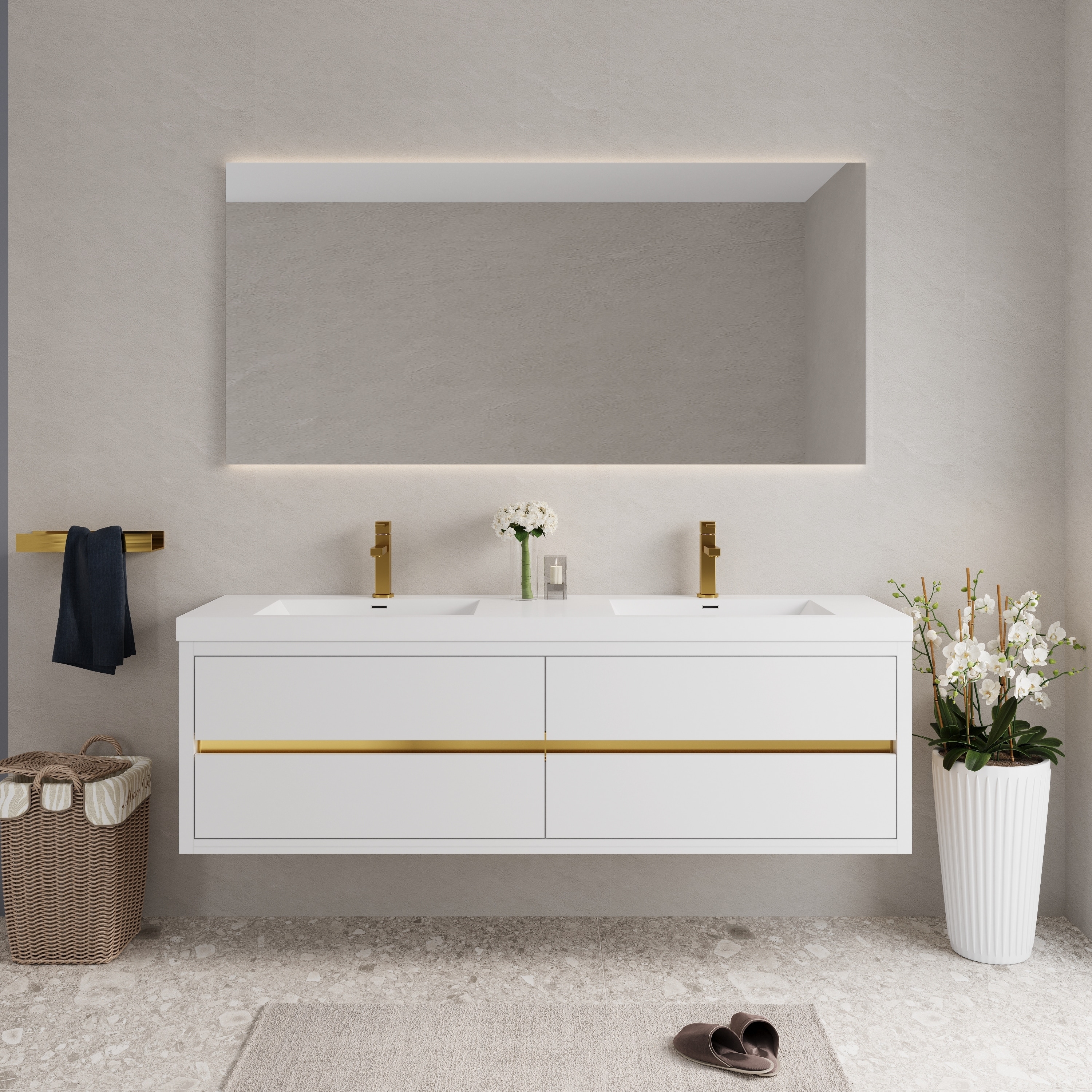 Wall-Mounted Bathroom Vanity with White Stone Resin Top