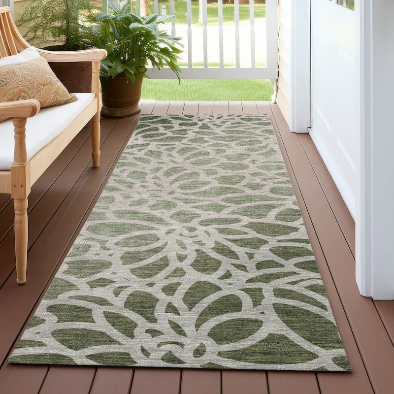 Machine Washable Indoor/ Outdoor Floral Craze Chantille Rug - Celery - 2'3" x 7'6"
