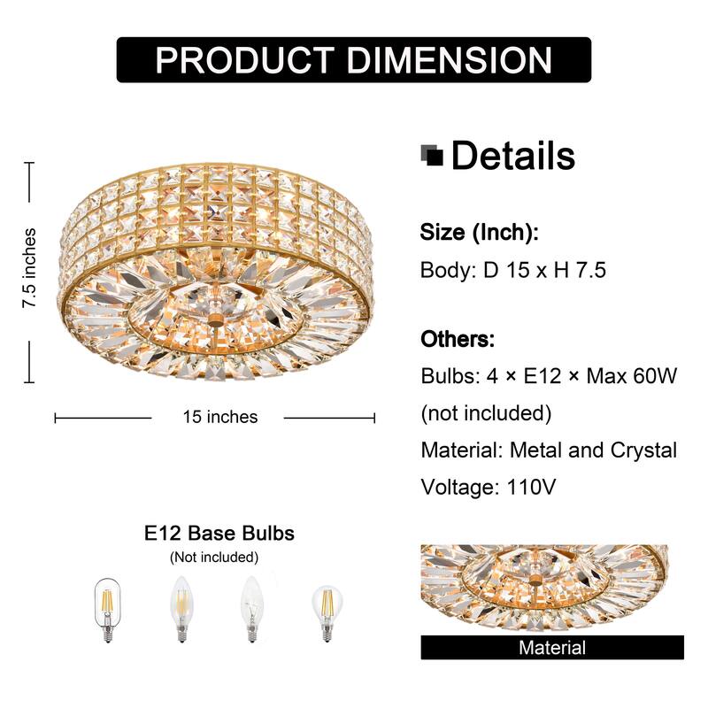 Jolie 4-light Crystal and Prism Round Flush Mount