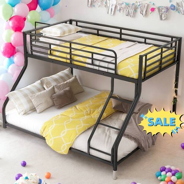 slide 2 of 9, Twin XL over Queen Metal Floor Bunk Bed,Sturdy Frame for Home Black