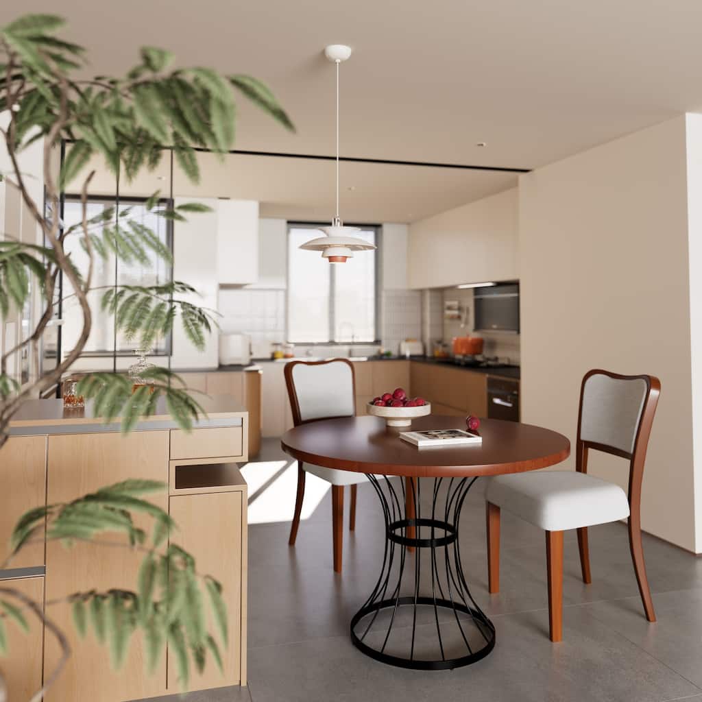 3-Piece Round Dining Set, 42 Inch Solid Wood-Look Table & 2 Upholstered Chairs with Heavy-Duty Base, Rustic-Modern Style