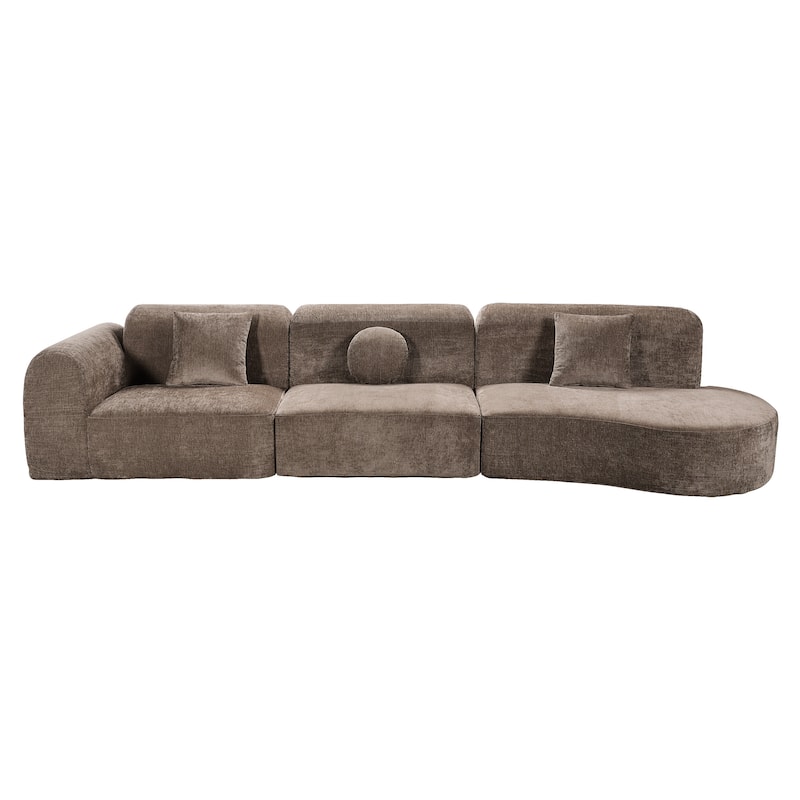 Christopher Knight Home - Curved 140" Upholstered Sectional Sofa with High-Density Fully Compressed Sponge and Chaise Lounge