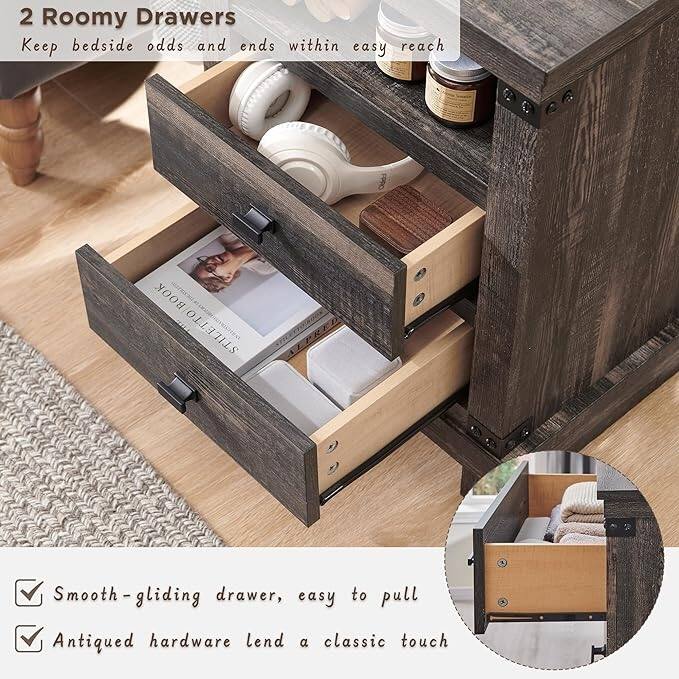 18" Farmhouse Nightstand with Charging Station, Night Stand, End Table