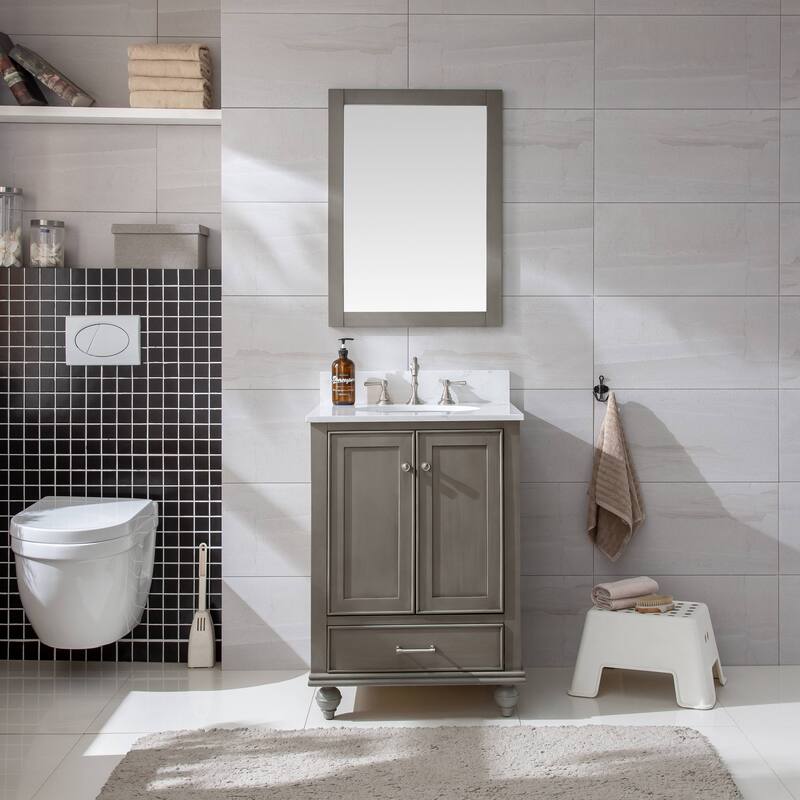 Sudio Design Bathroom Vanity Melissa Collection - 24" Single Sink - Silver Gray with Engineered Stone Top