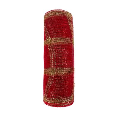 Ribbon Tinsel Mesh Red Gold Plaid 10.5" x 10Yds - 10.5x10YD